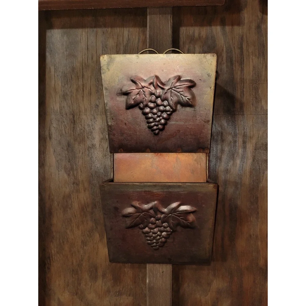 VTG Copper Mail Holder Embossed with Grape Design